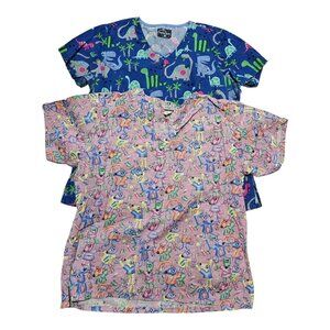 Animal Print Scrub Top Large Dinosaurs Bears Pediatric Healthcare Dental 2